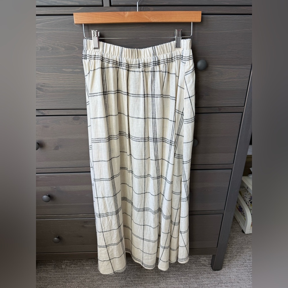 Woman’s A New Day A- Line Linen Blend Midi Skirt Cream Size XS Pleated Waist